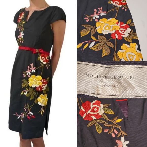 Anthropologie Dresses & Skirts - 6 MOULINETTE SOUERS ANTHROPOLOGIE silk lined embroidered floral sheath dress M